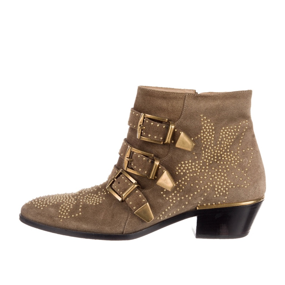 Chloe Susanna Studded Bootie in Olive Green Suede 35